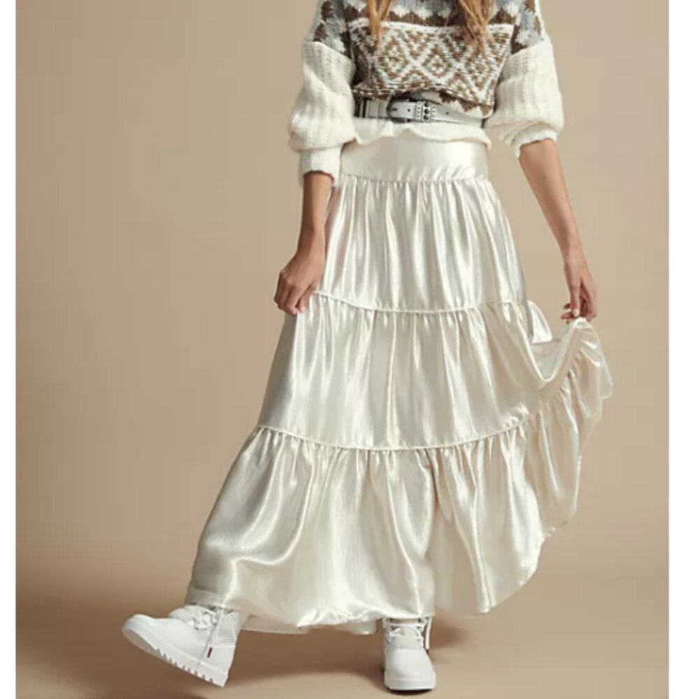Free People White Moonbeam Tiered Maxi Skirt